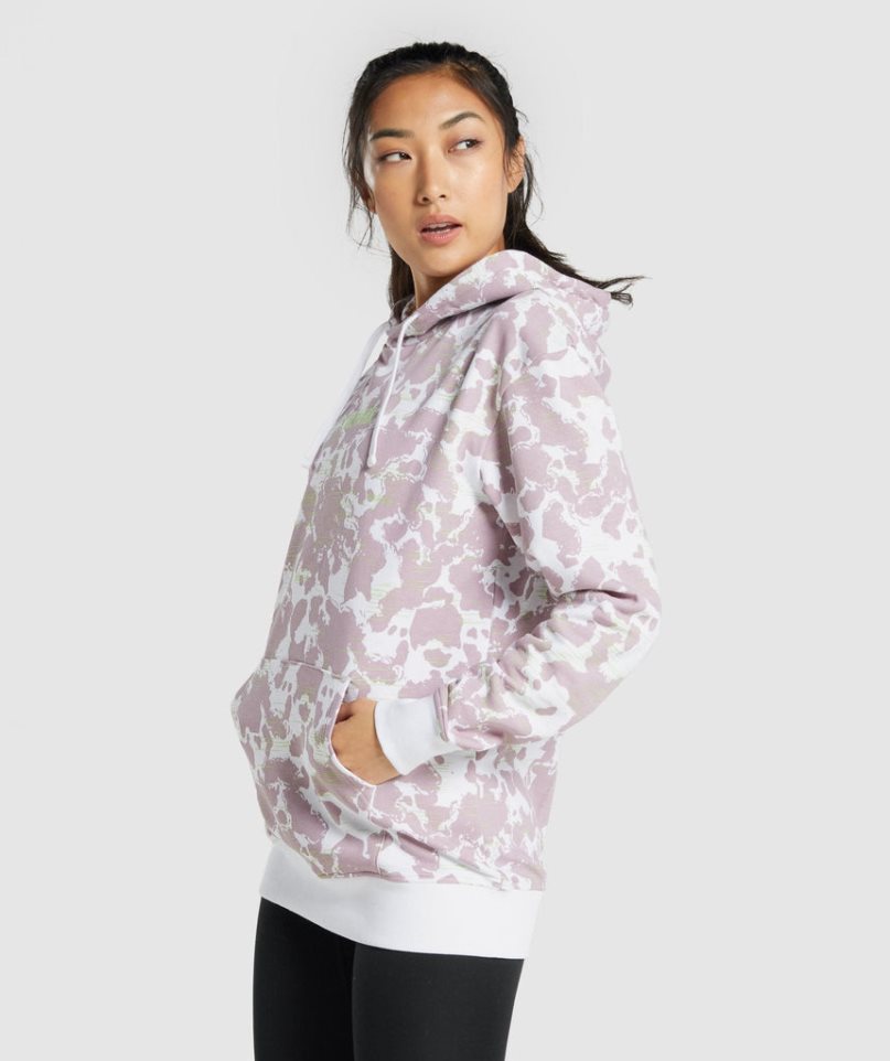 Gymshark Camo Graphic Oversized Hoodie Damen Helllila | 45912ROWZ