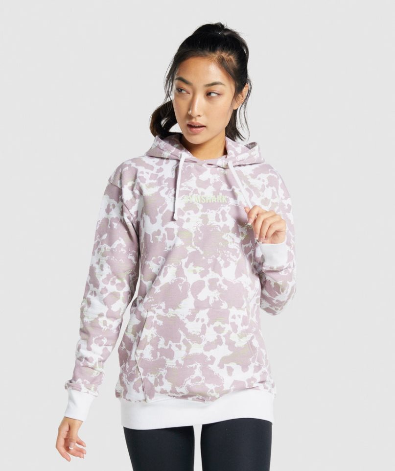 Gymshark Camo Graphic Oversized Hoodie Damen Helllila | 45912ROWZ