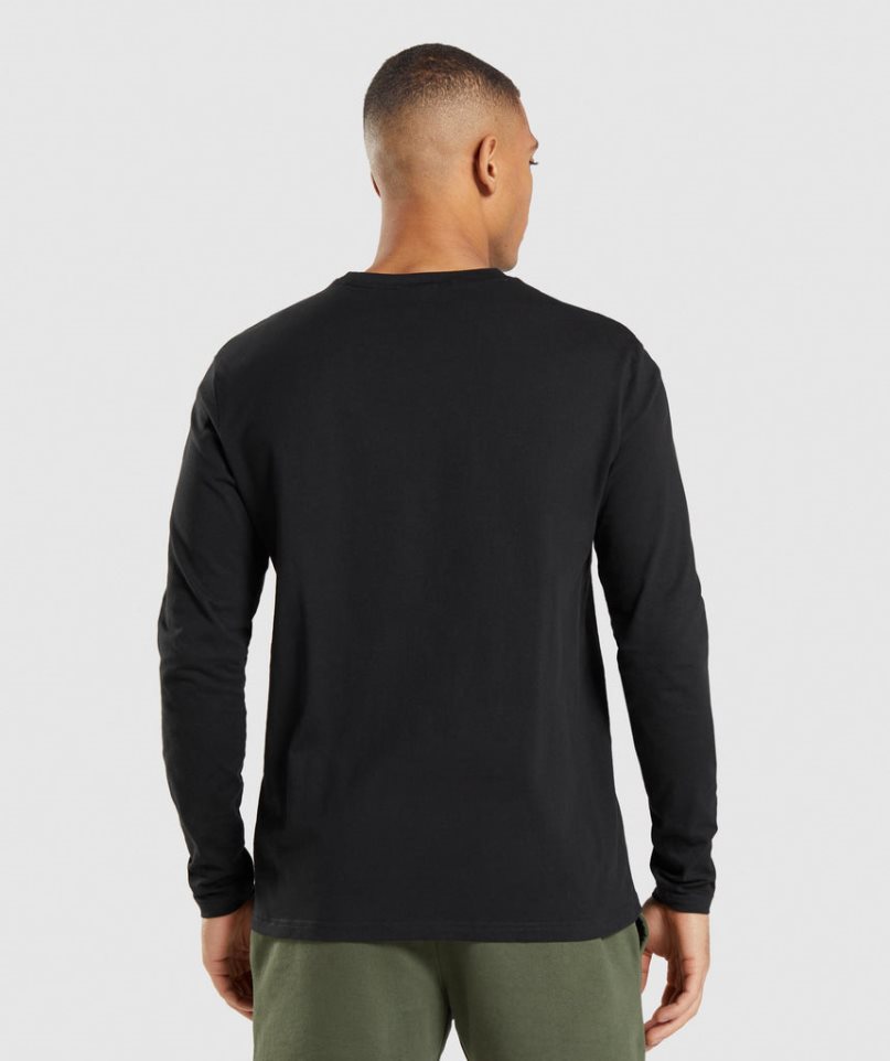 Gymshark Crest Long Sleeve T-shirts Herren Schwarz | 47921VOIZ