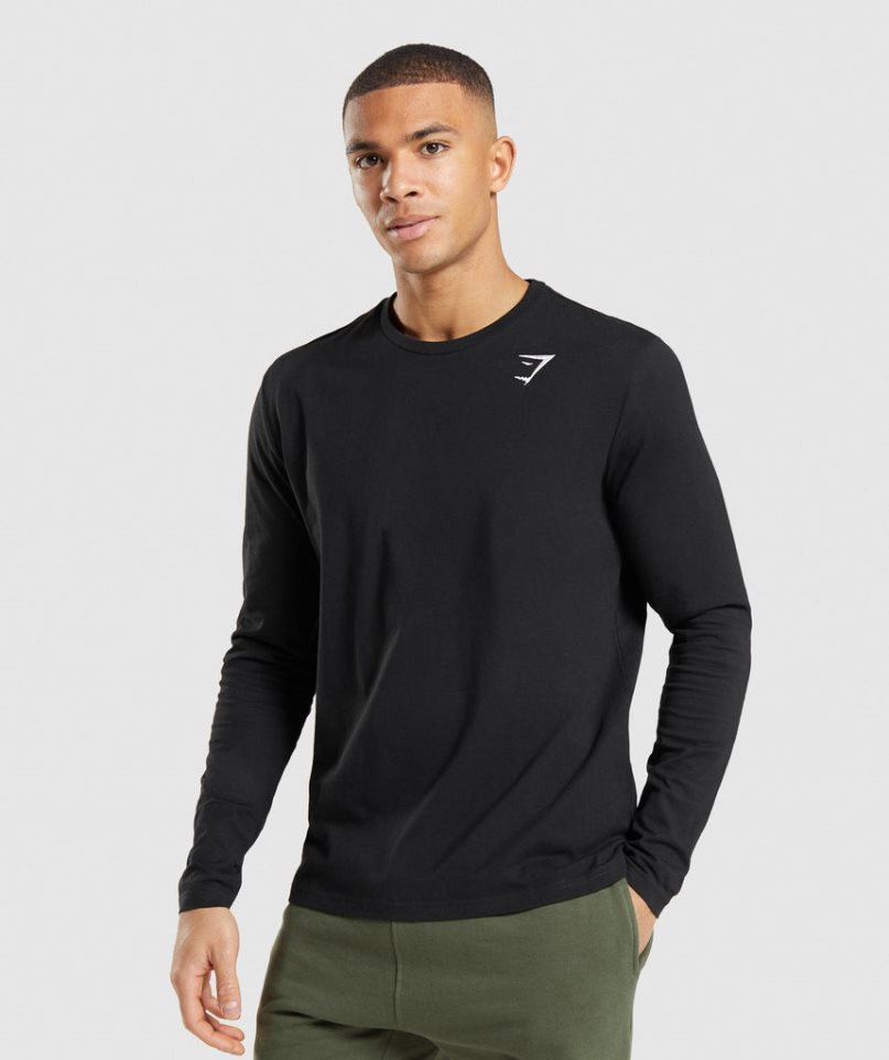 Gymshark Crest Long Sleeve T-shirts Herren Schwarz | 47921VOIZ