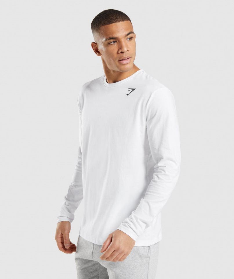 Gymshark Crest Long Sleeve T-shirts Herren Weiß | 96108ADMT