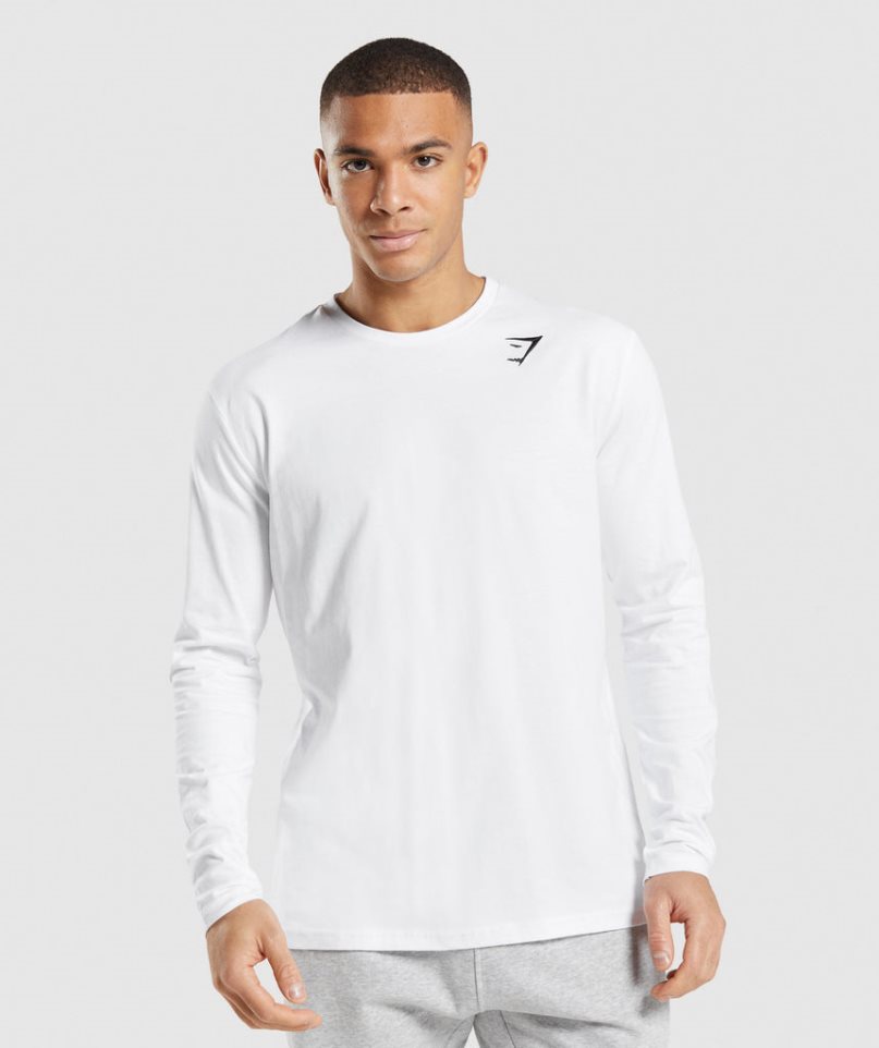 Gymshark Crest Long Sleeve T-shirts Herren Weiß | 96108ADMT