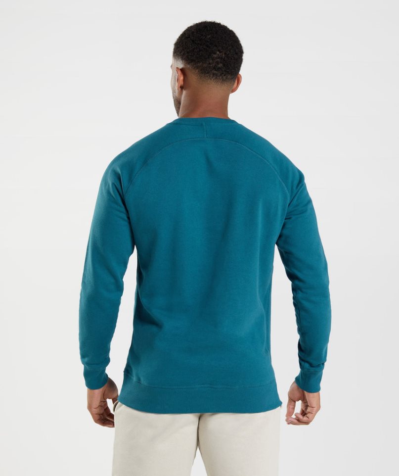 Gymshark Crest Sweatshirts Herren Blau | 64803ZCMA