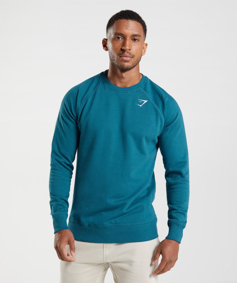 Gymshark Crest Sweatshirts Herren Blau | 64803ZCMA