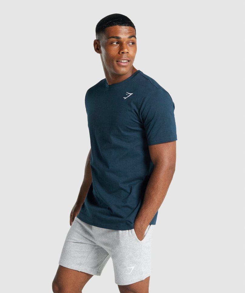 Gymshark Crest T-shirts Herren Navy | 31905XSGL