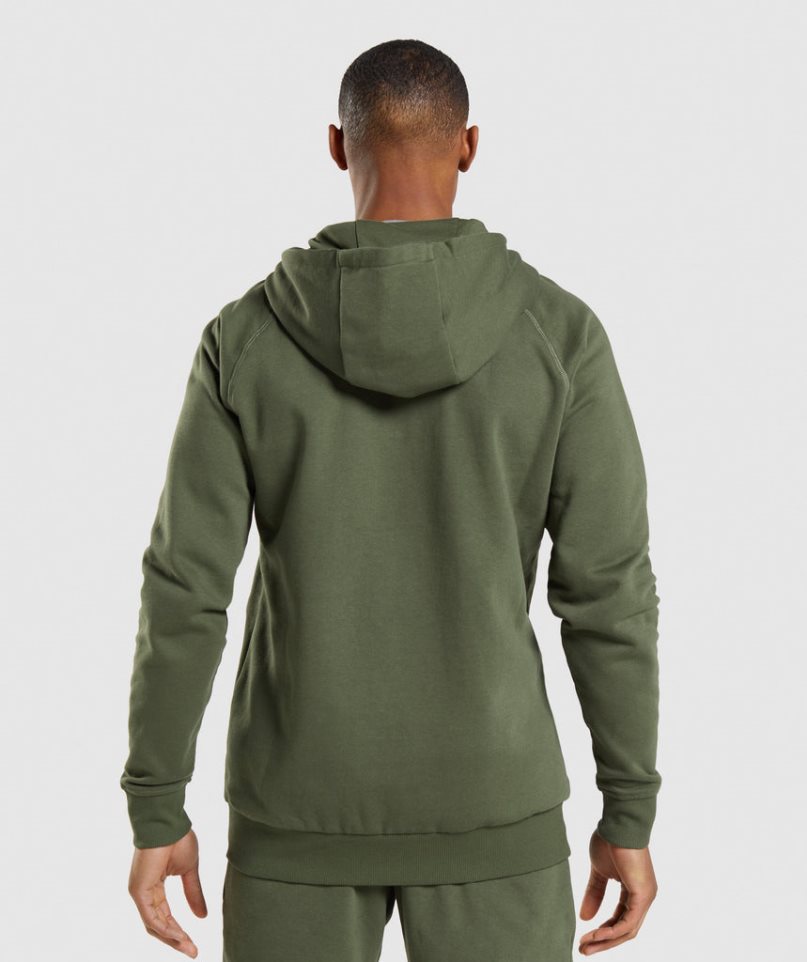 Gymshark Crest Zip Up Hoodie Herren Olivgrün | 93854AEHR