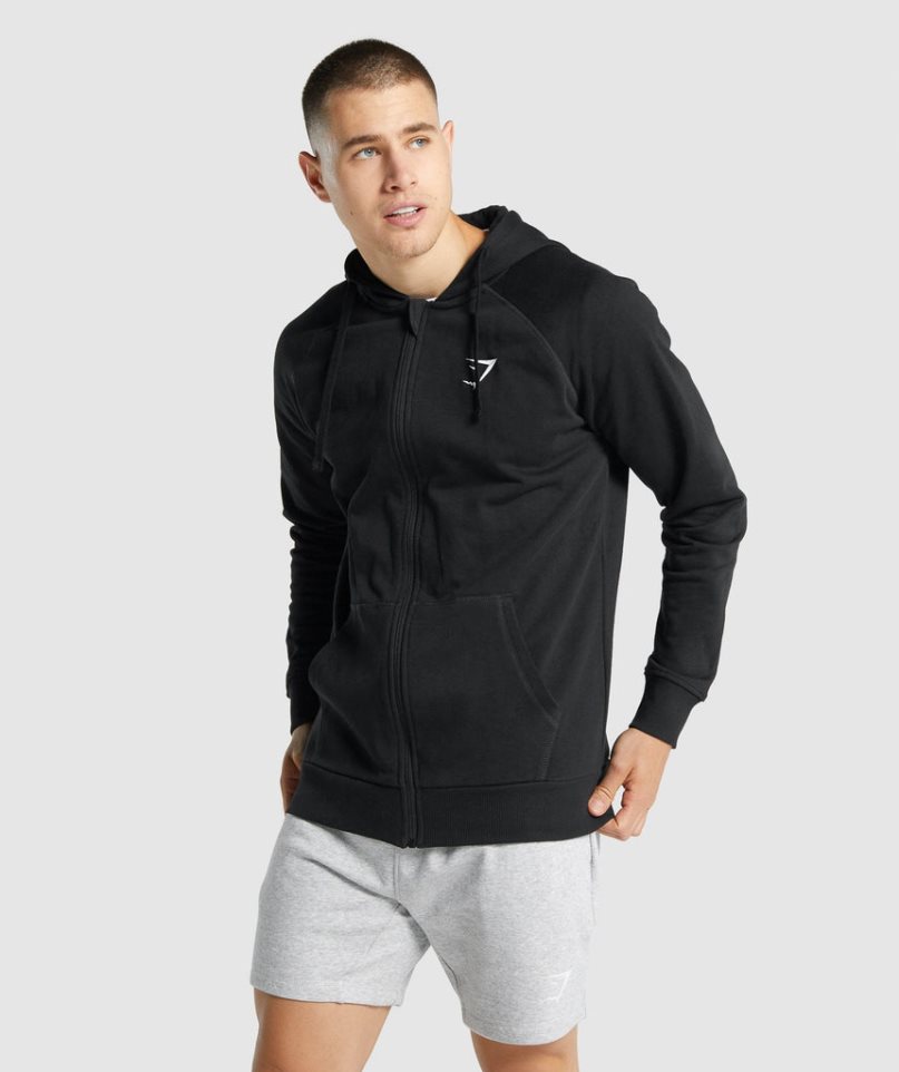 Gymshark Crest Zip Up Hoodie Herren Schwarz | 41379XFEQ