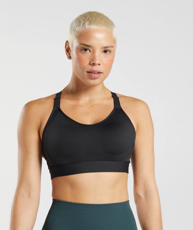 Gymshark Cut Out Back High Support Sport Bh Damen Schwarz | 71368QUMD