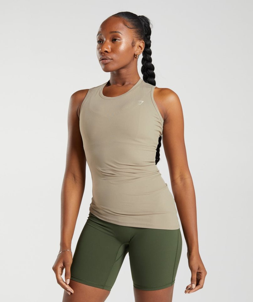 Gymshark Elevate Asymmetric Muskelshirt Damen Beige | 43056WOGI