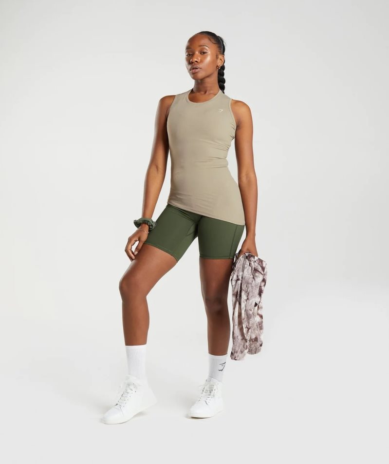 Gymshark Elevate Asymmetric Muskelshirt Damen Beige | 43056WOGI