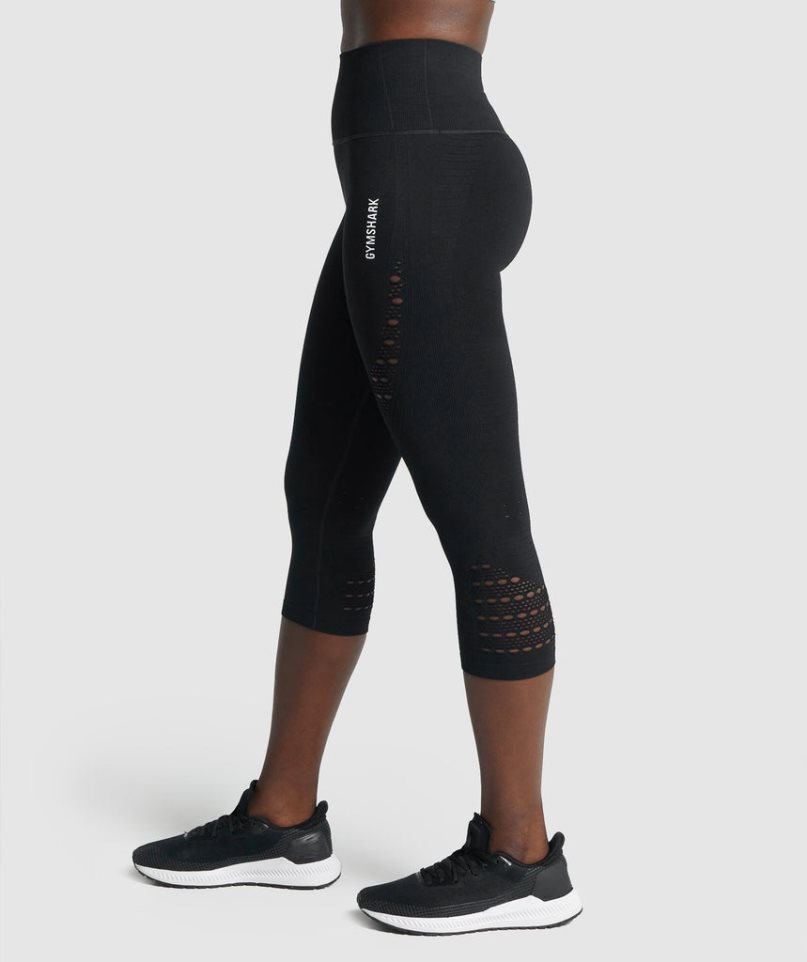 Gymshark Energy Seamless Cropped Leggings Damen Schwarz | 16905QPCJ