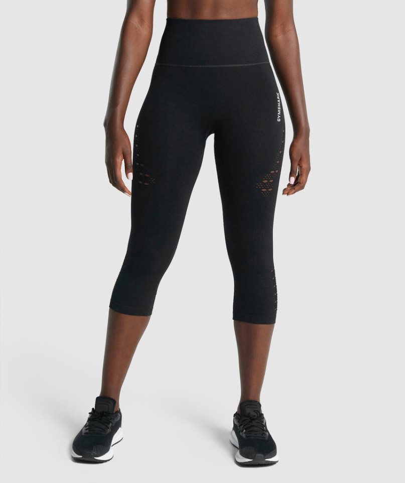 Gymshark Energy Seamless Cropped Leggings Damen Schwarz | 16905QPCJ