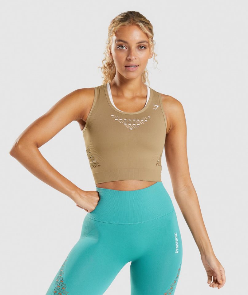 Gymshark Energy Seamless Kurz Geschnittene Oberteile Damen Hellbraun | 51094FDLV