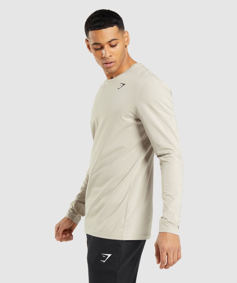 Gymshark Essential Long Sleeve T-shirts Herren Beige | 06287TZGX