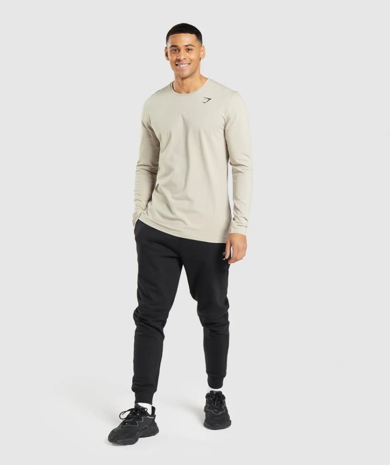 Gymshark Essential Long Sleeve T-shirts Herren Beige | 06287TZGX