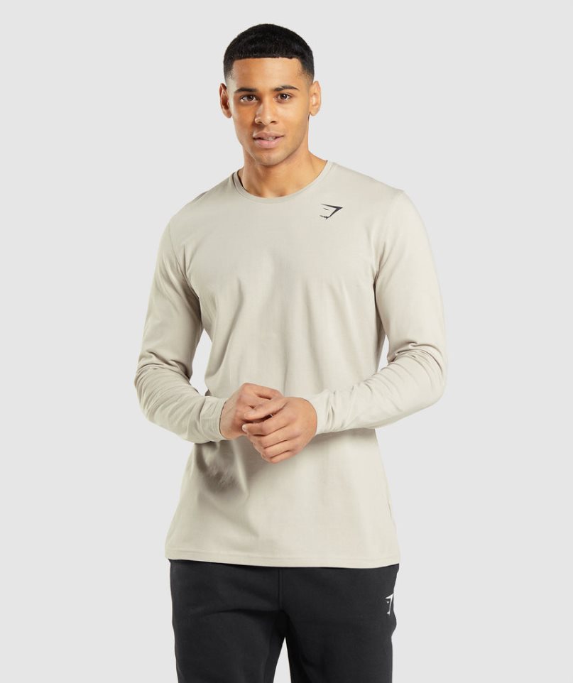 Gymshark Essential Long Sleeve T-shirts Herren Beige | 06287TZGX