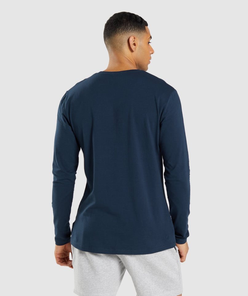 Gymshark Essential Long Sleeve T-shirts Herren Navy | 98502YFAR