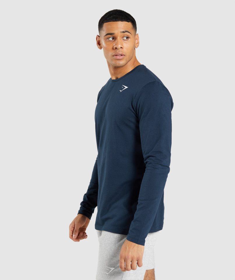 Gymshark Essential Long Sleeve T-shirts Herren Navy | 98502YFAR