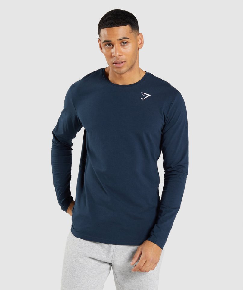 Gymshark Essential Long Sleeve T-shirts Herren Navy | 98502YFAR