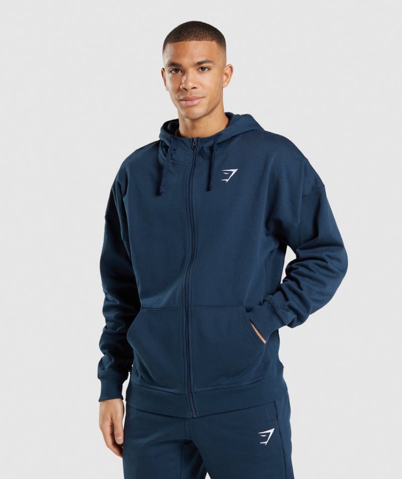 Gymshark Essential Zip Up Hoodie Herren Navy | 64583WCDH