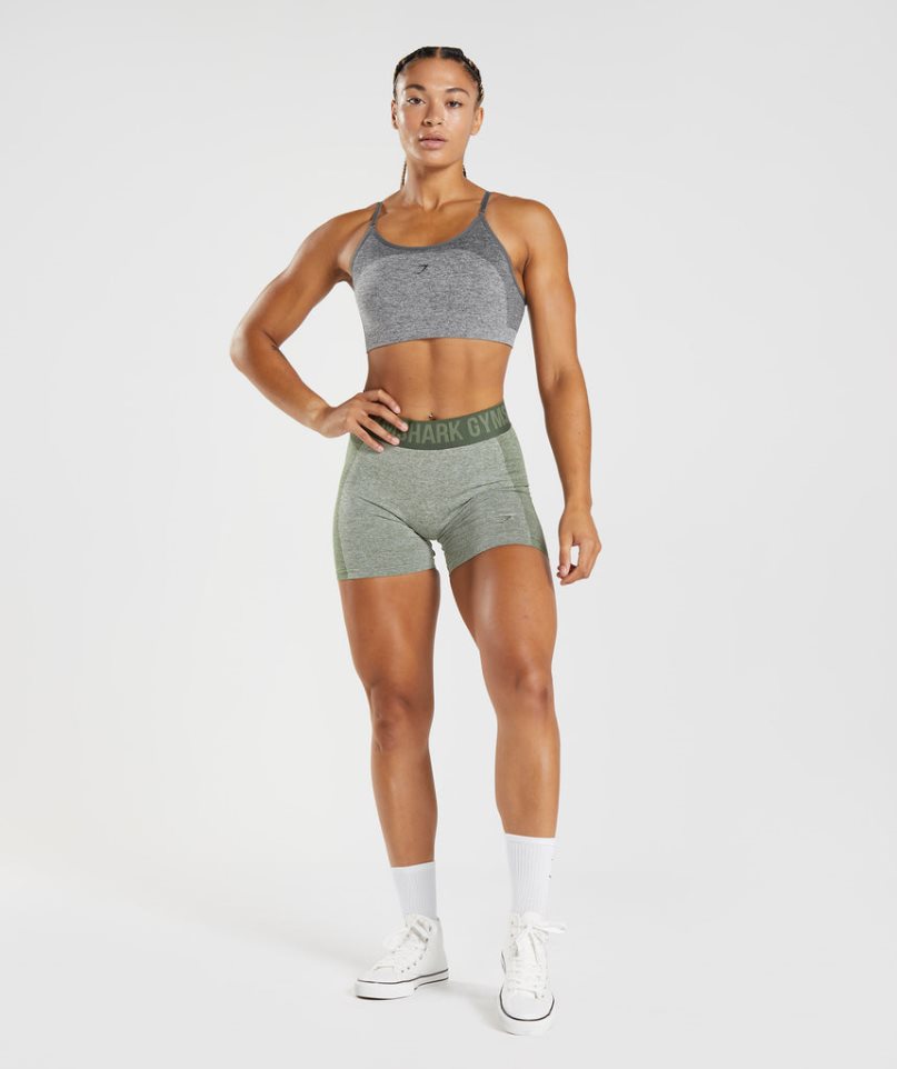 Gymshark Flex Kurze Hose Damen Grau Olivgrün | 87294VOLH