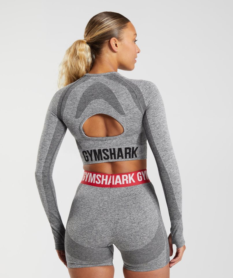 Gymshark Flex Long Sleeve Kurz Geschnittene Oberteile Damen Grau | 61902TLYF