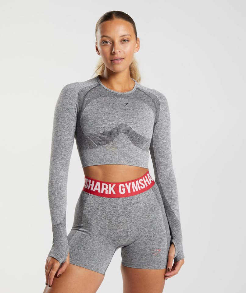 Gymshark Flex Long Sleeve Kurz Geschnittene Oberteile Damen Grau | 61902TLYF