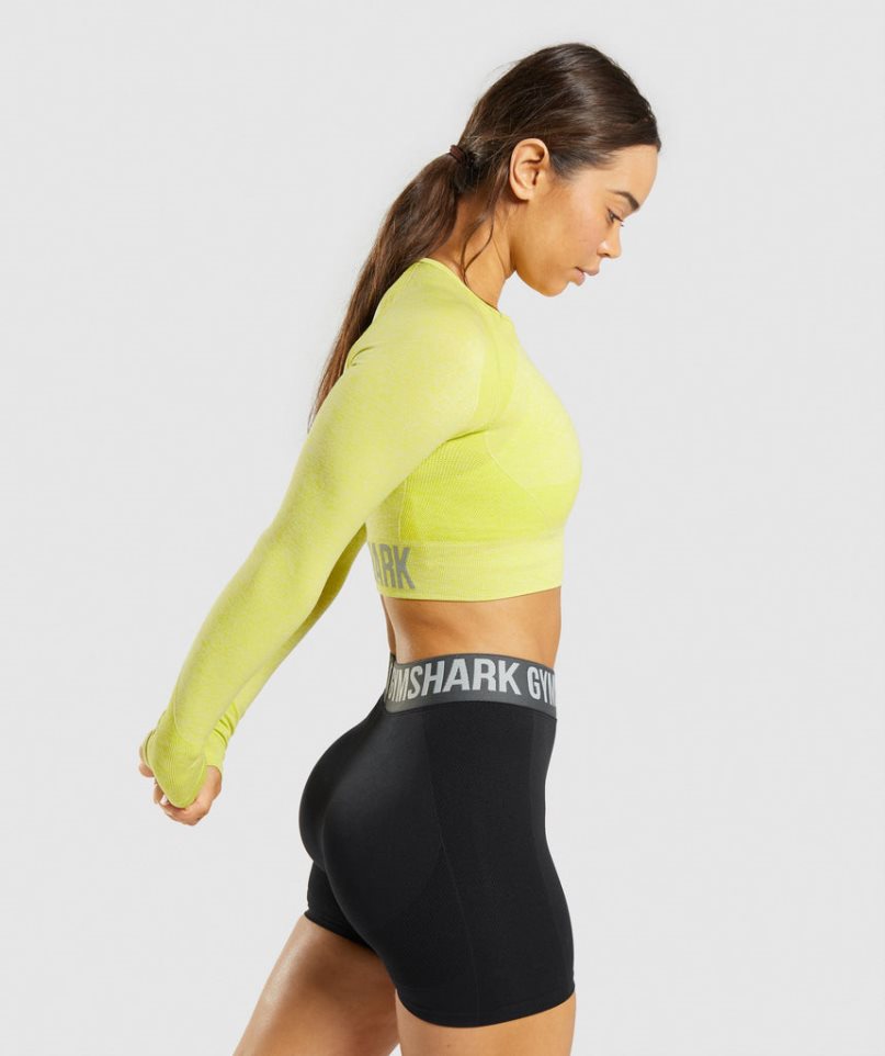 Gymshark Flex Sports Long Sleeve Kurz Geschnittene Oberteile Damen Gelb | 59613IGNU