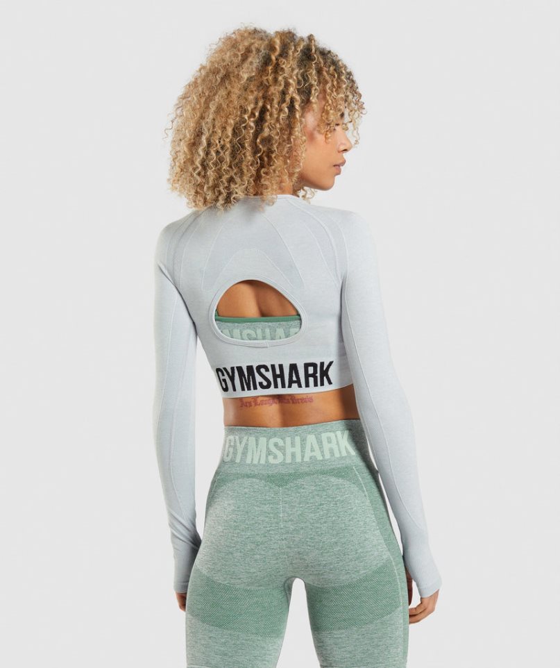 Gymshark Flex Sports Long Sleeve Kurz Geschnittene Oberteile Damen Hellgrau | 98103PCUJ