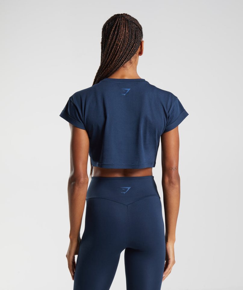 Gymshark Fraction Kurz Geschnittene Oberteile Damen Navy | 49763NWQG