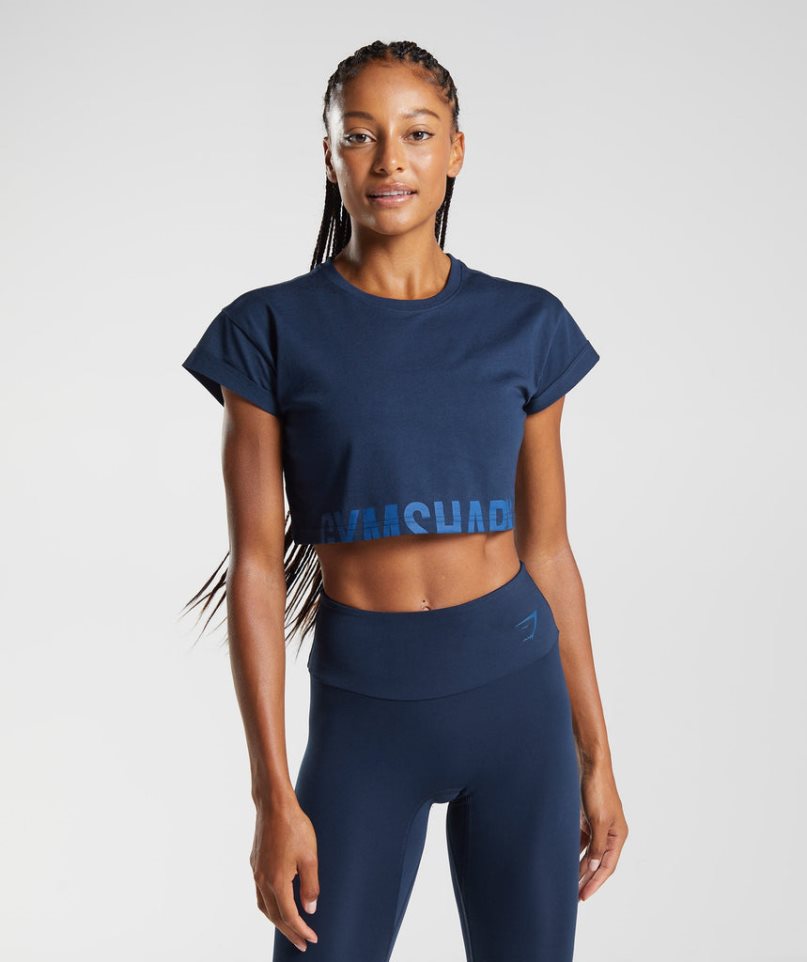 Gymshark Fraction Kurz Geschnittene Oberteile Damen Navy | 49763NWQG