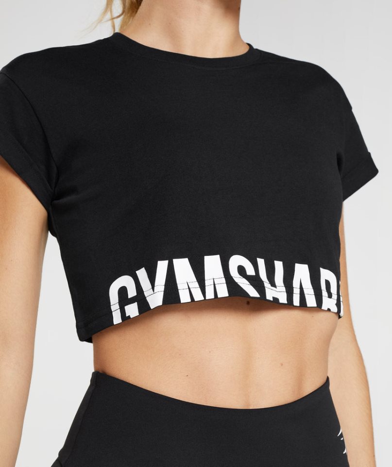 Gymshark Fraction Kurz Geschnittene Oberteile Damen Schwarz | 50976GYQA