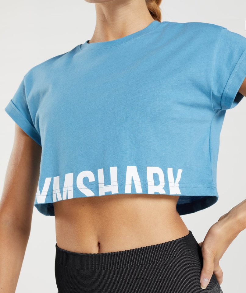 Gymshark Fraction Kurz Geschnittene Oberteile Damen Blau | 71284XVAB