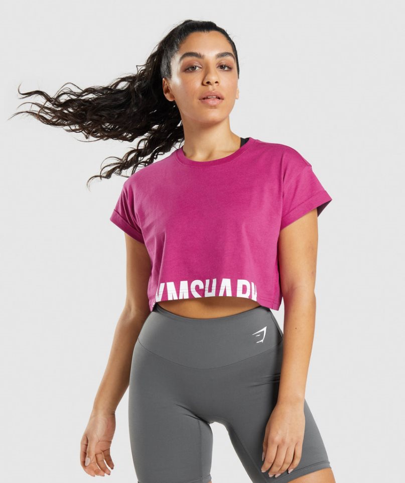 Gymshark Fraction Kurz Geschnittene Oberteile Damen Fuchsie | 84019WGDA