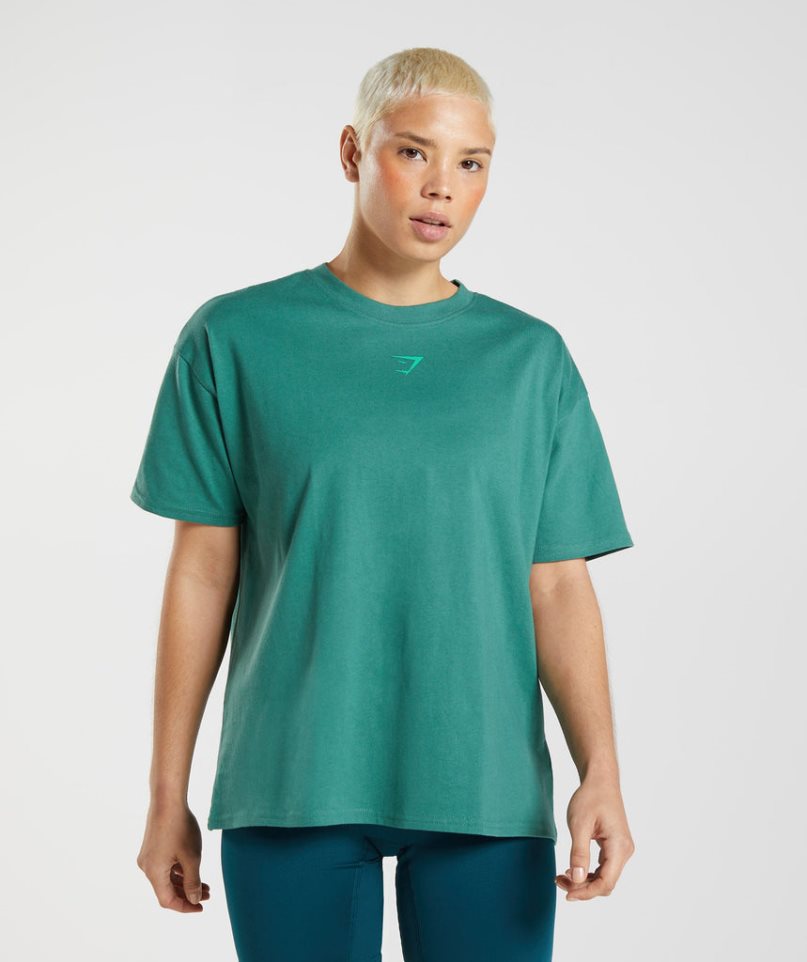 Gymshark Fraction Oversized T-shirts Damen Grün | 07429AQKI