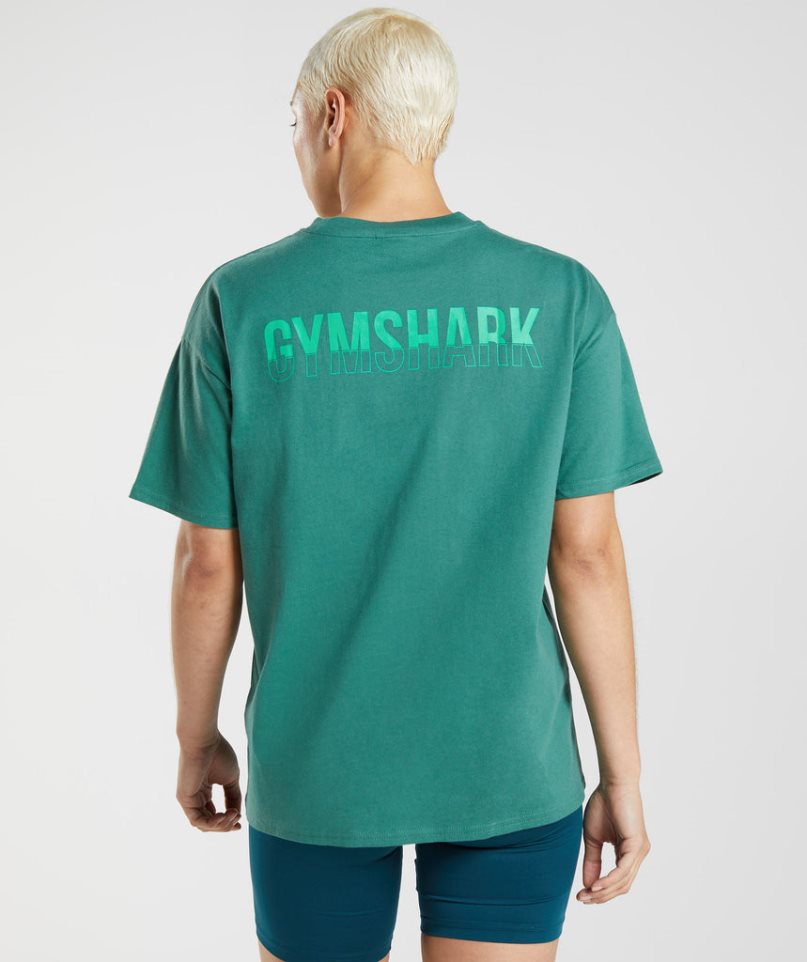 Gymshark Fraction Oversized T-shirts Damen Grün | 07429AQKI