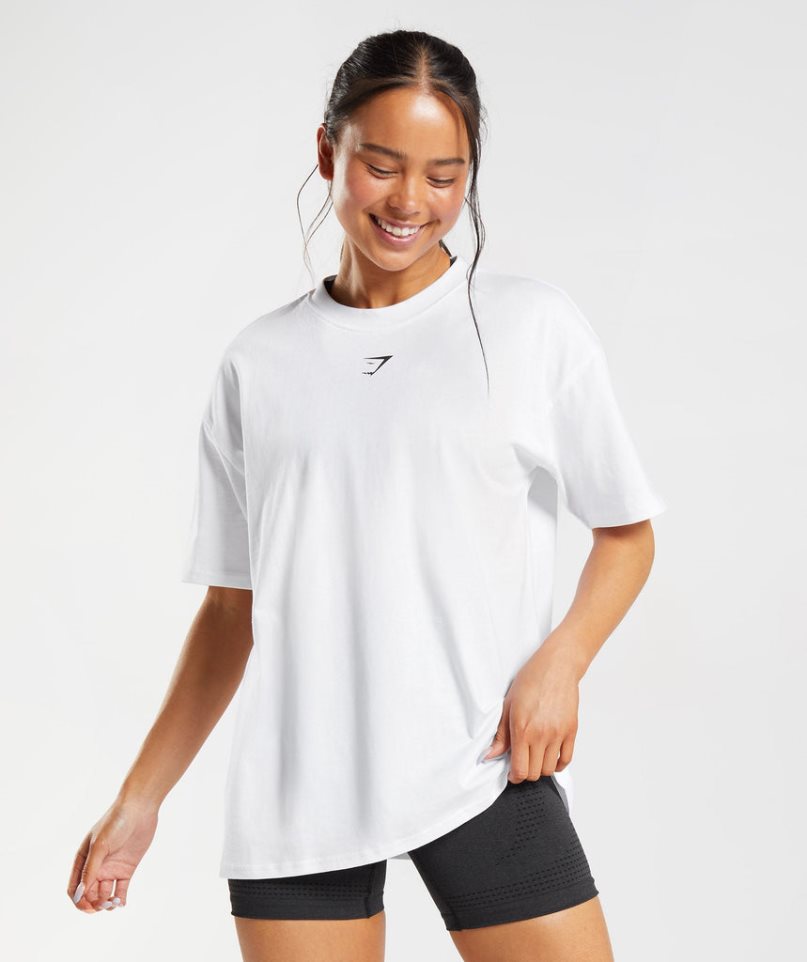 Gymshark Fraction Oversized T-shirts Damen Weiß | 45028TEVY