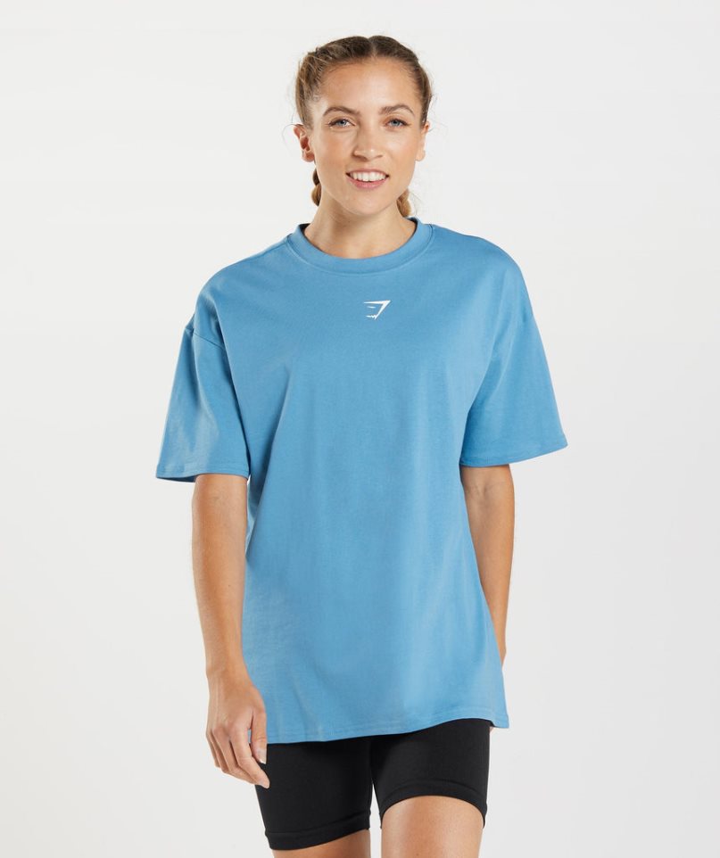 Gymshark Fraction Oversized T-shirts Damen Blau | 87056TVGQ