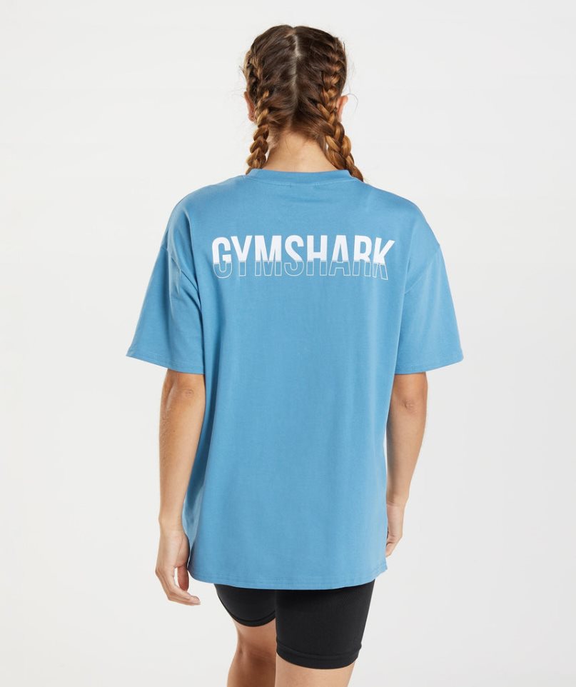 Gymshark Fraction Oversized T-shirts Damen Blau | 87056TVGQ