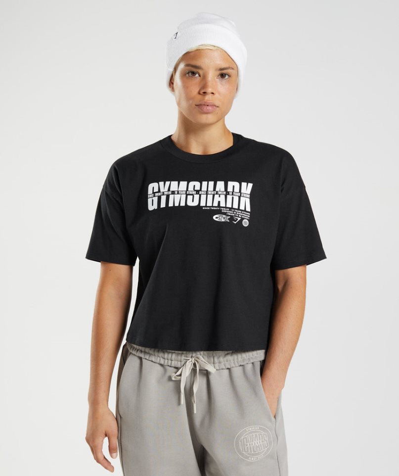 Gymshark GS10 Year Midi Kurz Geschnittene Oberteile Damen Schwarz | 08295JVYN