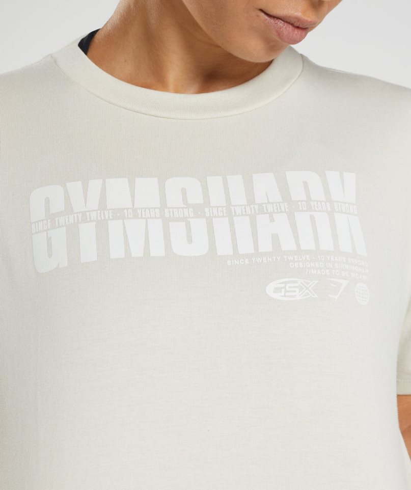 Gymshark GS10 Year Midi Kurz Geschnittene Oberteile Damen Weiß | 80345HKQE