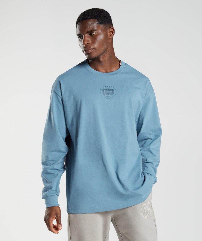 Gymshark GS10 Year Oversized Long Sleeve T-shirts Herren Blau | 36724QDKW