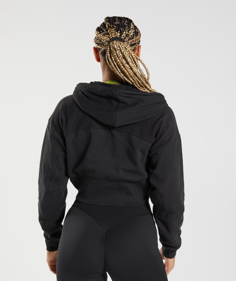 Gymshark GS Power Cropped Zip Hoodie Damen Schwarz | 06174CJNH