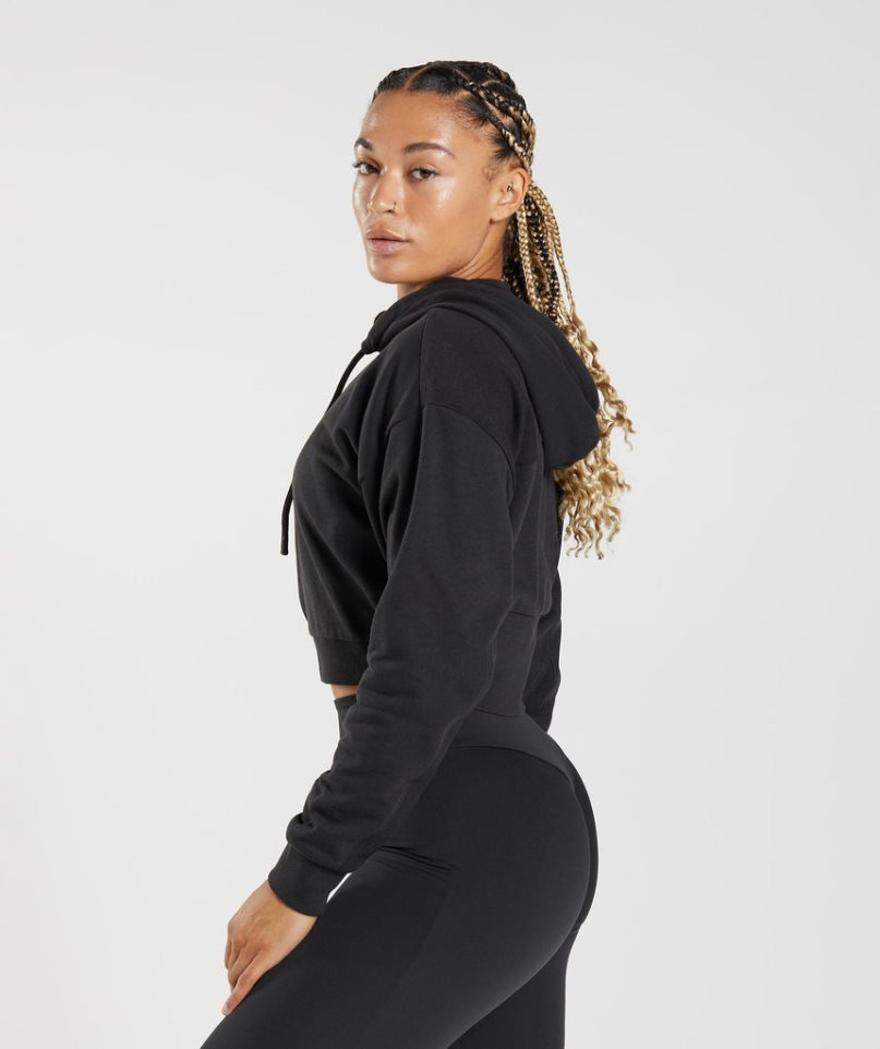 Gymshark GS Power Cropped Zip Hoodie Damen Schwarz | 06174CJNH