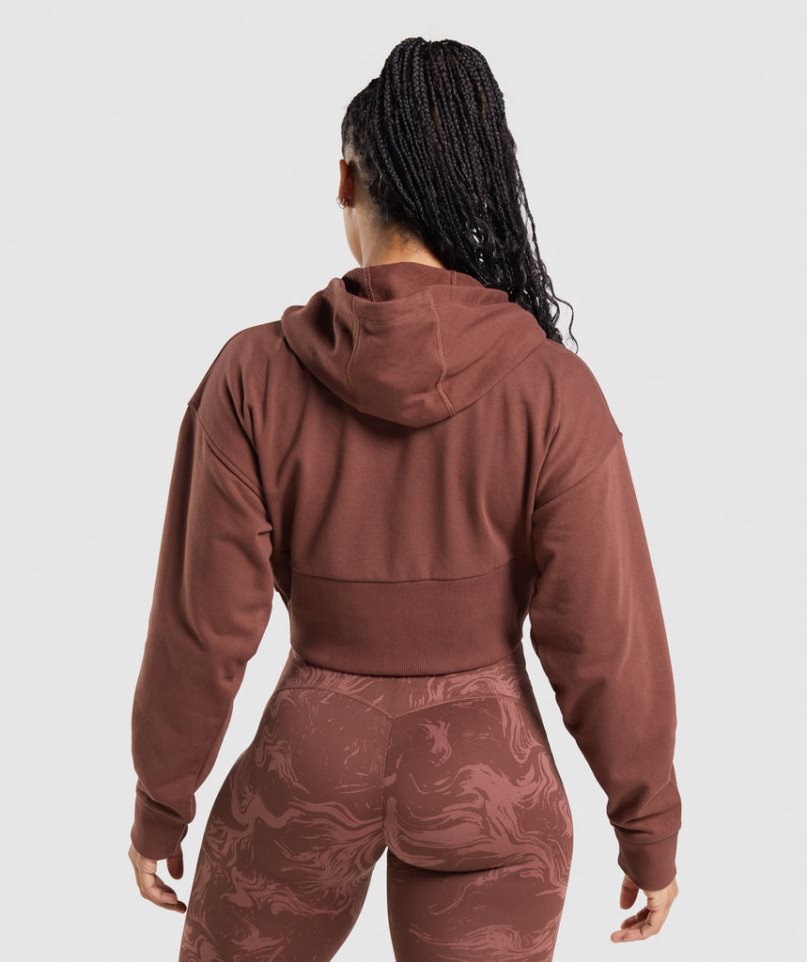 Gymshark GS Power Cropped Zip Hoodie Damen Braun | 26537ARBX