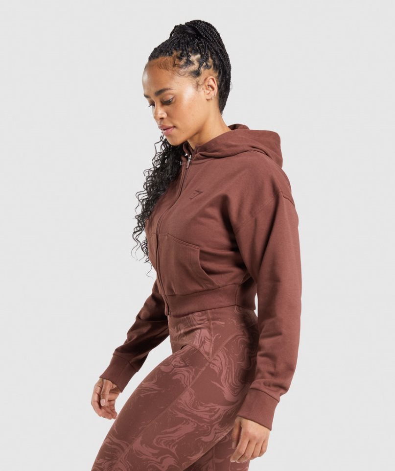 Gymshark GS Power Cropped Zip Hoodie Damen Braun | 26537ARBX