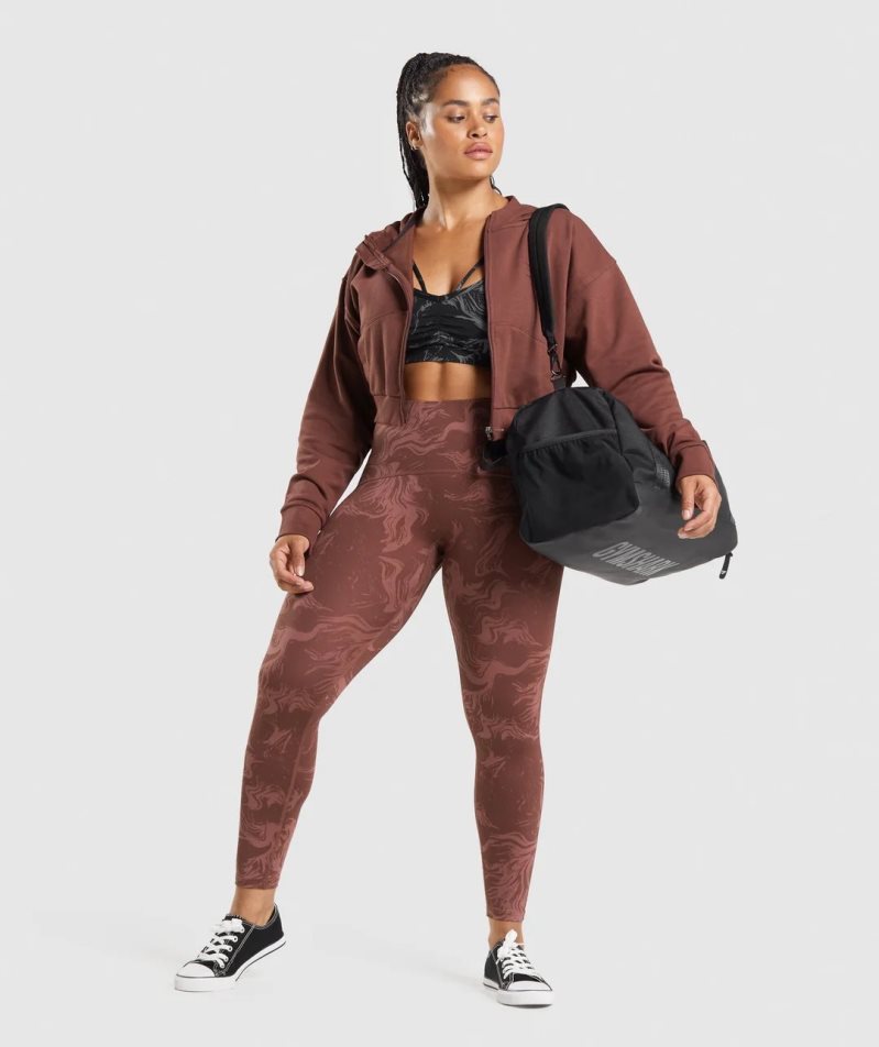 Gymshark GS Power Cropped Zip Hoodie Damen Braun | 26537ARBX