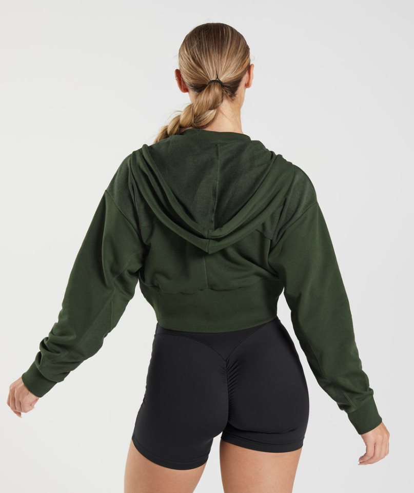 Gymshark GS Power Cropped Zip Hoodie Damen Olivgrün | 60295KNCX