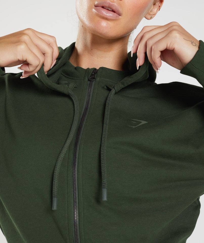 Gymshark GS Power Cropped Zip Hoodie Damen Olivgrün | 60295KNCX