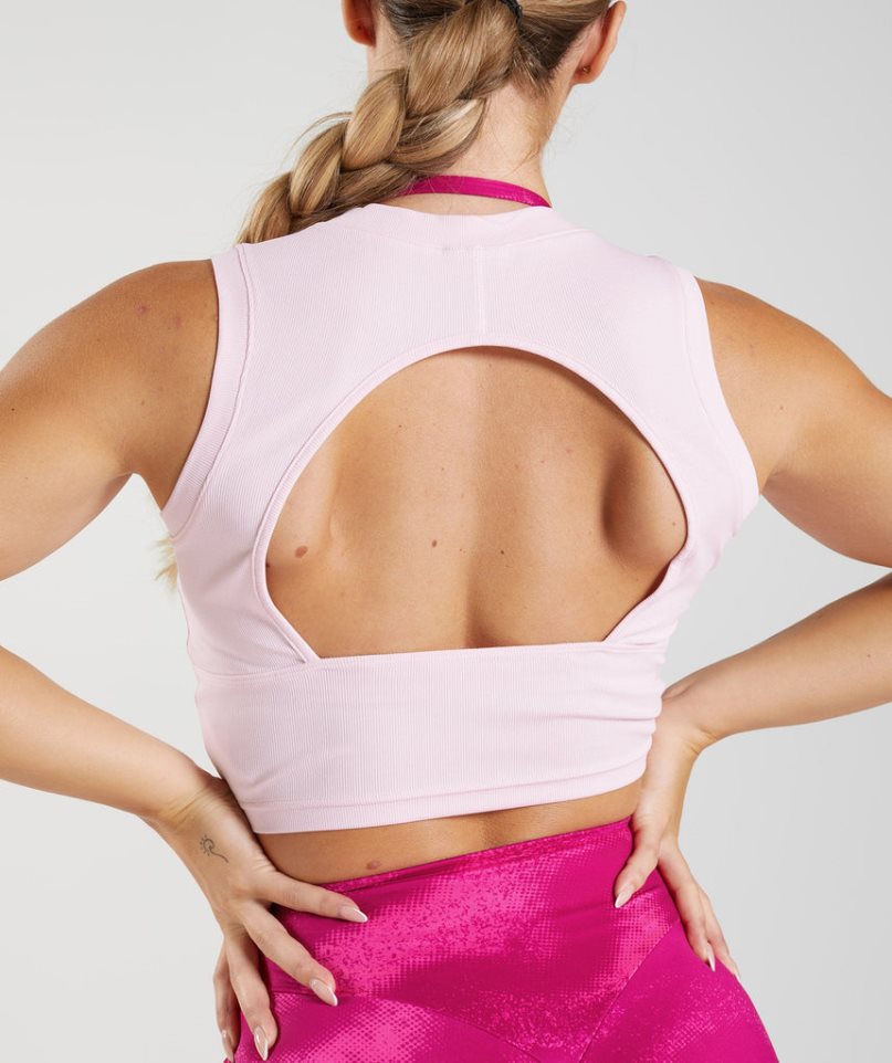 Gymshark GS Power Gerippt Midi Muskelshirt Damen Rosa | 76310PEZX